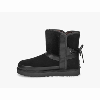 Botas UGG Classic lined bow Mulher Leopardo Pretas | PT-QCMIR